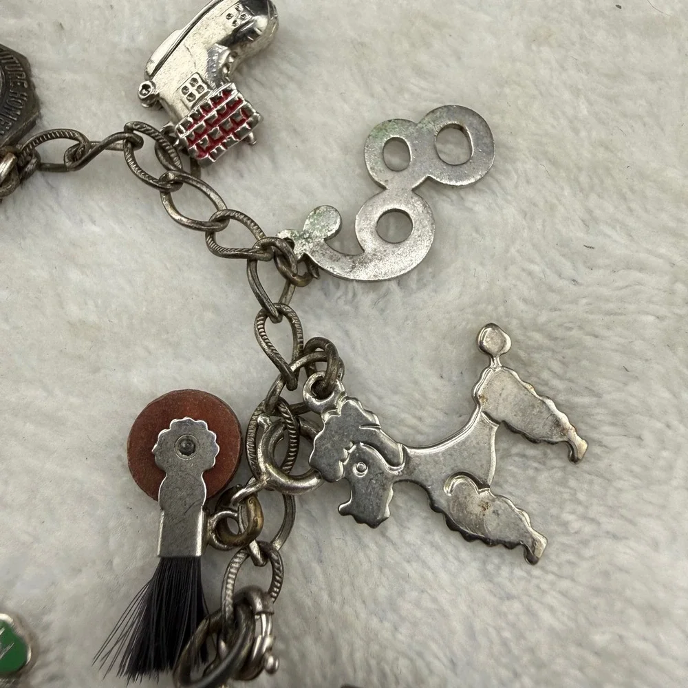 Vintage Charm Bracelet Western Germany 4-H Bible Typewriter Poodle FHA 6.5
